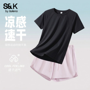 班尼路S&K黑色速干运动套装女夏新款2026巨好看的健身跑步两件套H