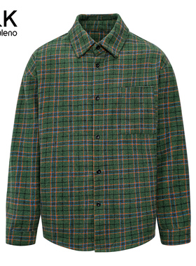 班尼路SK小香风毛呢外套男秋冬新款美式复古格子夹克宽松衬衫男MS