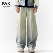 百搭直筒休闲水洗阔腿长裤 班尼路SK牛仔裤 子YS 新款 时尚 男士 秋冬季