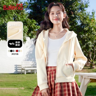 寬松顯瘦短款 班尼路連帽衛(wèi)衣外套女2025秋季 插肩袖 拉鏈開(kāi)衫 新款