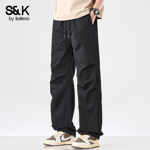 宽松阔腿休闲长裤 班尼路SK夏季 2026新款 男士 抽绳直筒户外伞兵裤