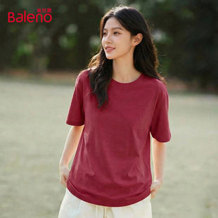 上衣Q 本命年纯棉圆领正肩半袖 班尼路多巴胺短袖 T恤女2026春夏新款