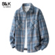 日系新款 格子长袖 衬衫 班尼路SK春秋季 男士 宽松潮流百搭衬衣外套YS