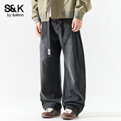 长裤 班尼路SK秋冬款 做旧拼接直筒宽松时尚 百搭男士 休闲裤 男美式