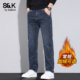 班尼路SK加绒加厚牛仔裤 子男YS 裤 男2025秋冬新款 宽松水洗直筒时尚