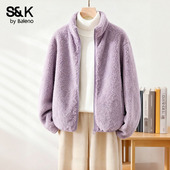 班尼路S&K系列摇粒绒外套女秋冬新款 加绒加厚保暖休闲立领上衣女Q