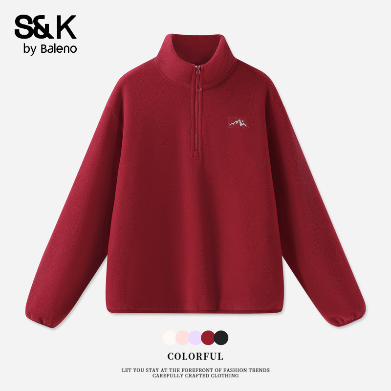 班尼路S&K红色摇粒绒卫衣女外套