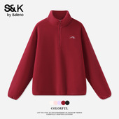班尼路S&K系列红色摇粒绒卫衣女外套2026秋冬新款 半开领加绒上衣H