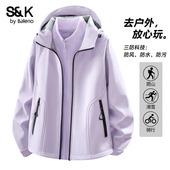 班尼路S&K系列户外三防连帽夹克女款 秋冬冲锋衣内胆加绒修身 外套N