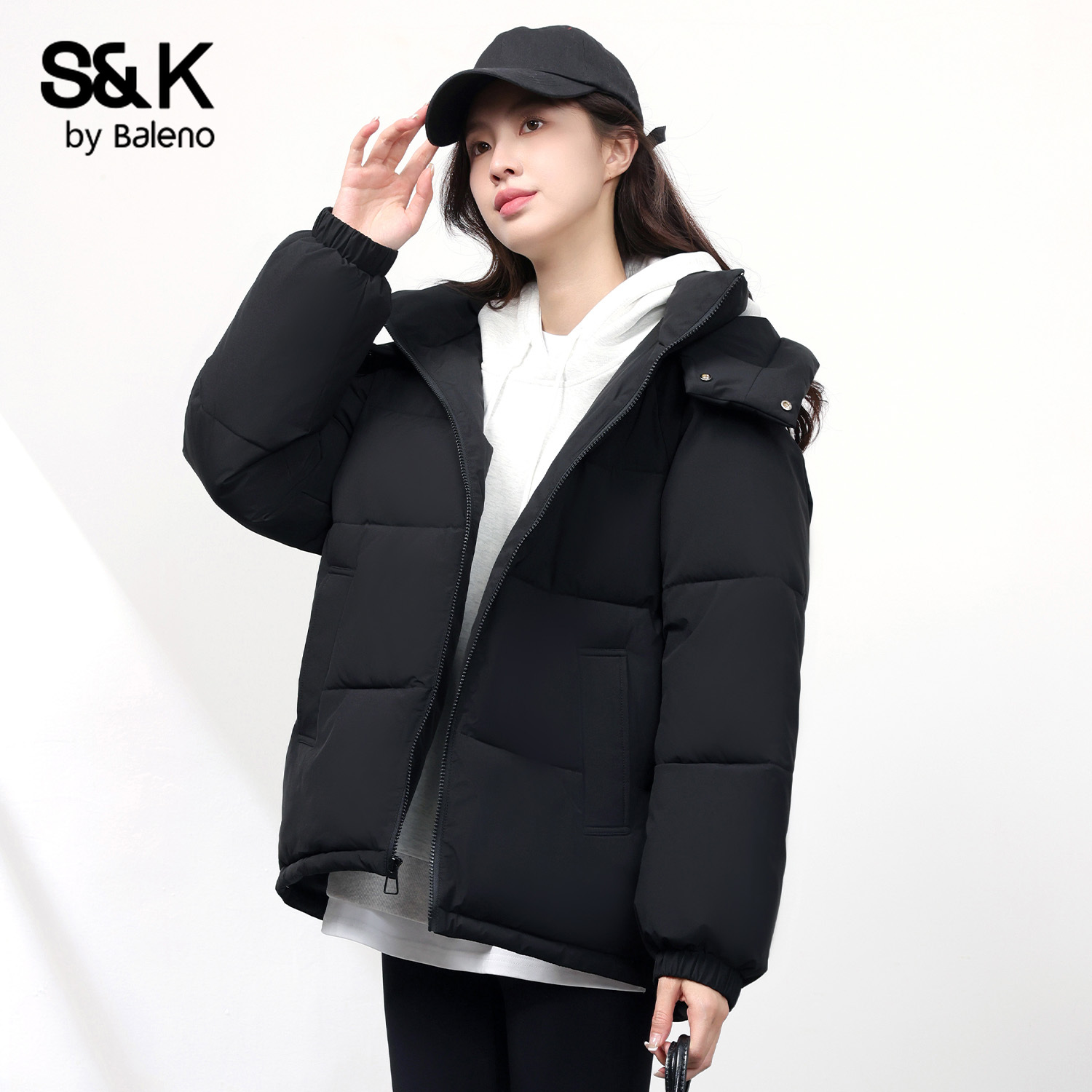 班尼路连帽立领保暖棉服外套女冬