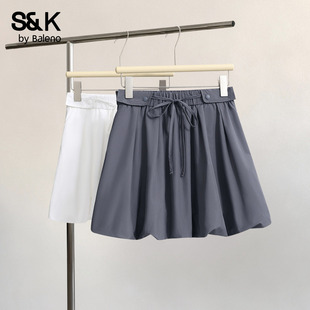 班尼路S&K灰色花苞短裙女夏2026新款小个子绝美巨好看a字半身裙H