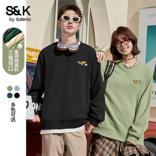 男女款 潮牌长袖 卡通印花上衣秋季 班尼路S&K系列情侣圆领卫衣男款