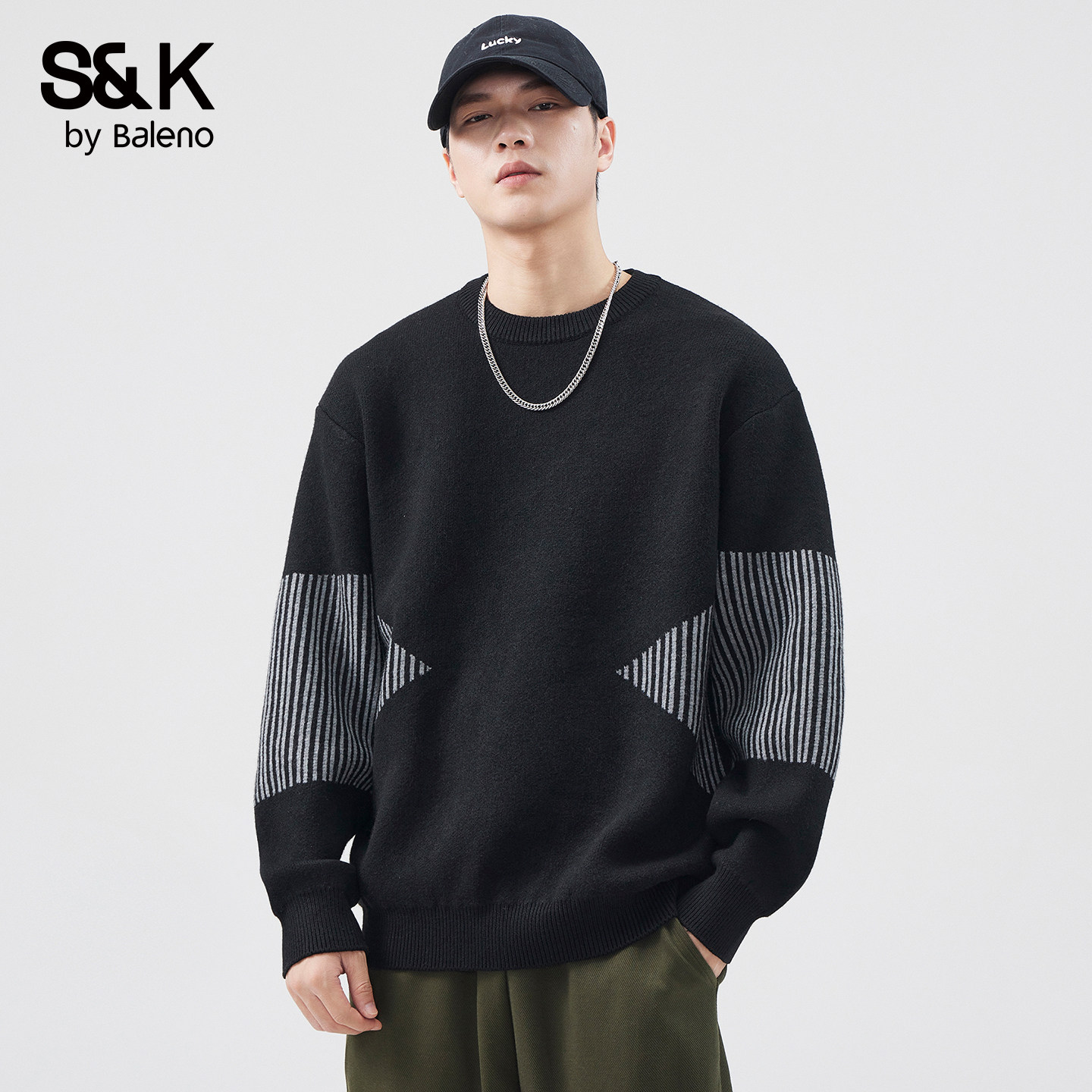 班尼路SK复古撞色几何拼接圆领毛衣男士春季2026新款宽松针织衫YS,男装,针织衫/毛衣,淘宝优惠券,粉丝福利购,淘宝优惠卷