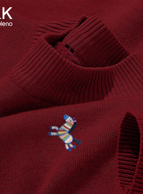 班尼路S&K系列男士红色本命年毛衣男2026马年半高领保暖毛线衣LF