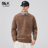 翻领毛衣男士 秋冬新款 休闲针织衫 班尼路SK假两件长袖 打底衫 上衣YS