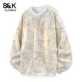 2025秋季 新款 美式 班尼路SK假两件套头卫衣男士 扎染宽松百搭长袖