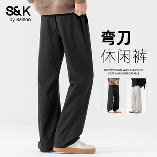 子秋季 休闲裤 黑色潮牌男裤 宽松大码 男A 班尼路S&K弯刀裤 直筒裤 男款