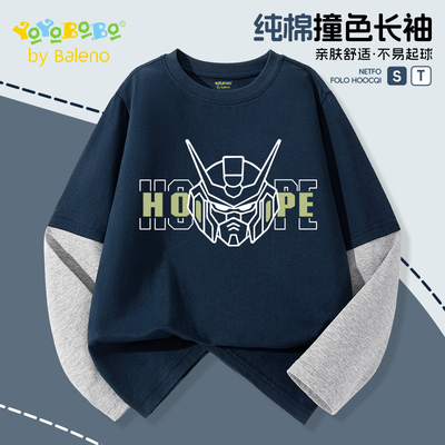 班尼路童装YBB系列男童长袖t恤2025新款儿童纯棉潮酷假两件上衣P