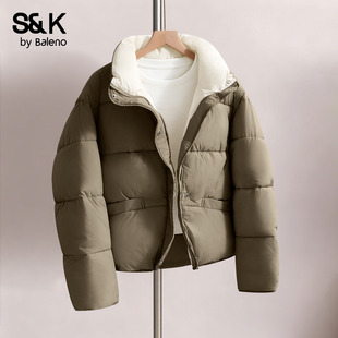 班尼路S&K系列卡其色立领棉服女款2025秋冬新款夹棉外套保暖棉袄H