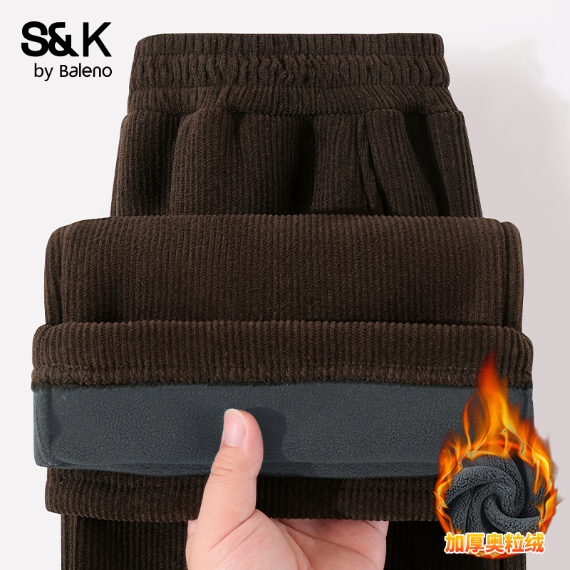 班尼路S&K系列加绒裤子女2025新款冬加厚灯芯绒卫裤休闲阔腿裤M