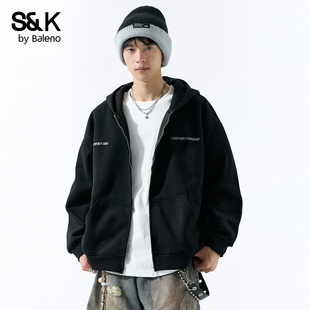新款 连帽卫衣男秋季 潮牌宽松休闲运动拉链外套MS 开衫 班尼路SK美式