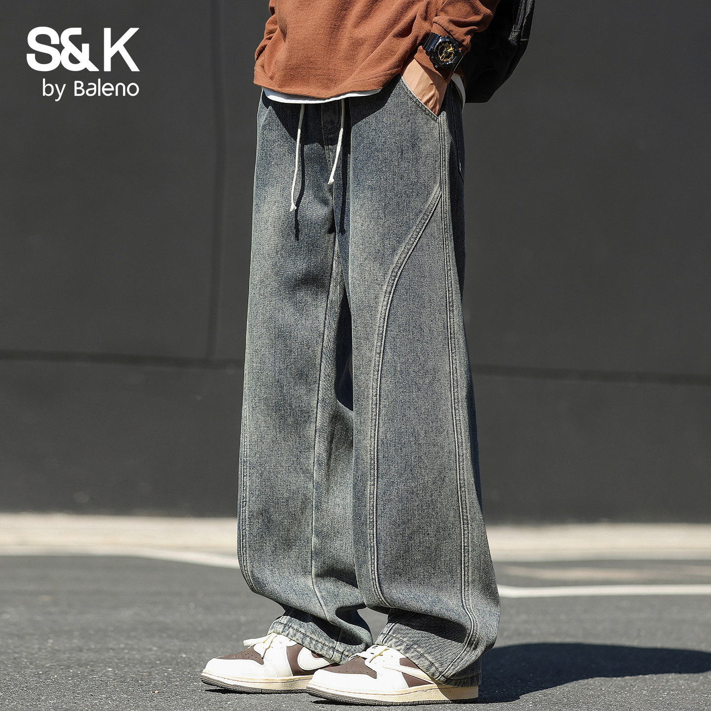 班尼路SK美式高街拼接牛仔裤男款