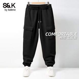新款 重磅棉感工装 裤 班尼路S&K男士 宽松束脚运动裤 秋季 男款 休闲裤