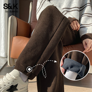 子N 加绒保暖直筒裤 班尼路S&K系列复合灯芯绒束脚裤 女2025秋冬新款