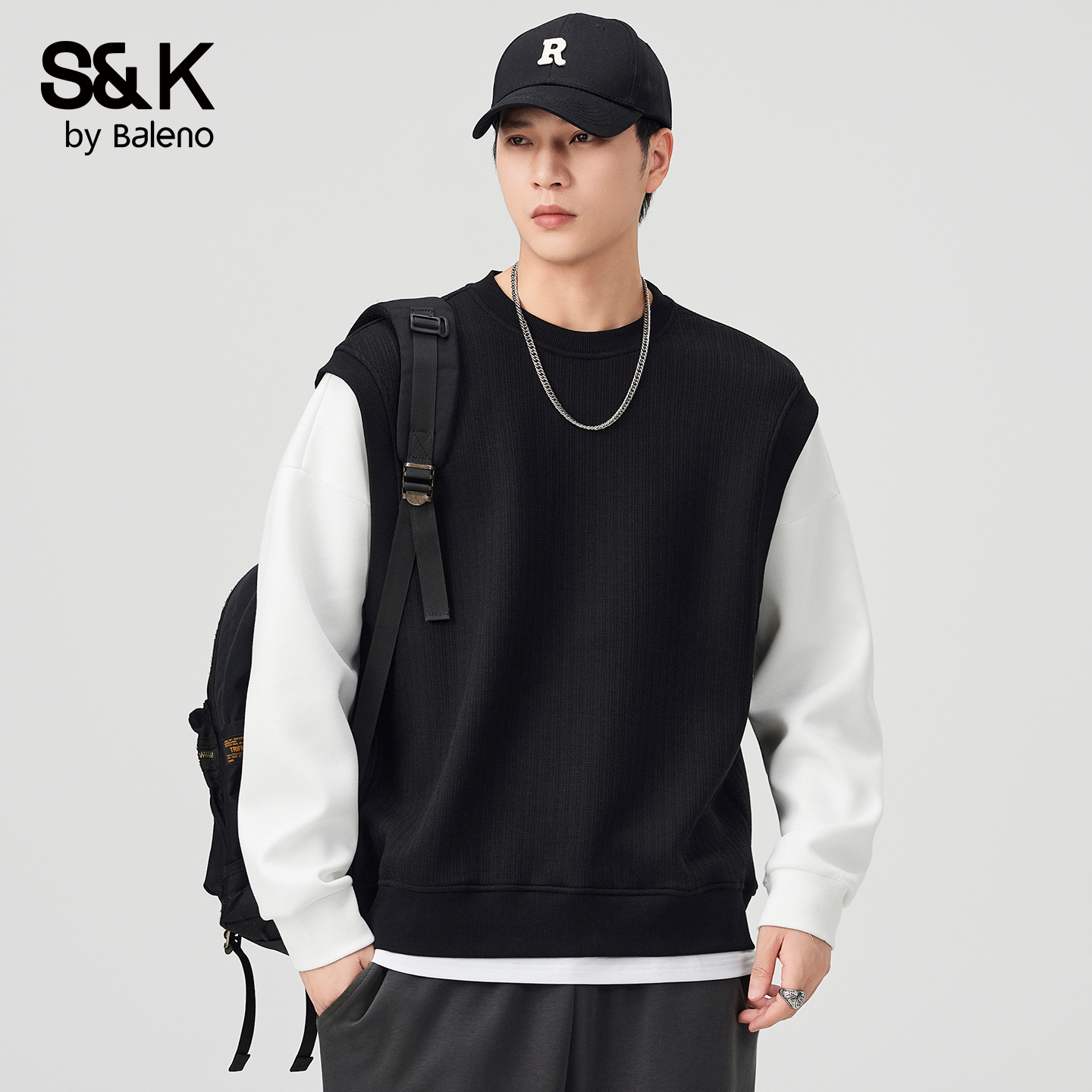 班尼路SK假两件卫衣男士潮牌撞色