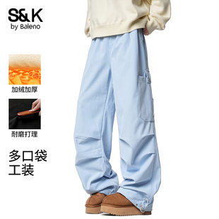 男秋冬季 裤 2025新款 男士 班尼路美式 宽松直筒加绒加厚长裤 工装