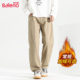 男士 秋季 加绒新款 班尼路休闲裤 宽松纯棉百搭高街阔腿直筒长裤 子YS