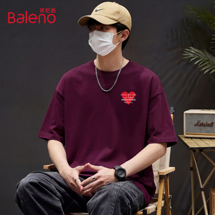 圆领透气宽松休闲风上衣YS T恤男2026新款 班尼路夏季 纯棉印花短袖