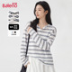 班尼路亨利领条纹长袖 轻薄透气宽松休闲罩衫 T恤女款 2026春夏新款