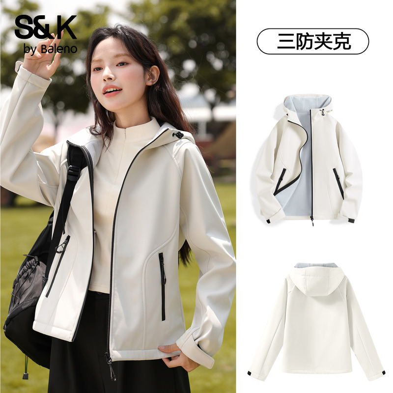 班尼路S&K系列杏色三防连帽夹克