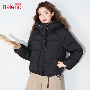 班尼路加厚立领连帽棉服女式冬季时尚保暖宽松舒适百搭短款外套J