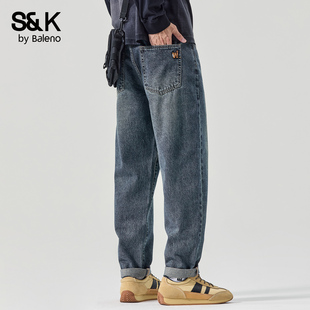 宽松直筒休闲百搭九分裤 班尼路SK美式 秋冬季 男士 复古水洗牛仔裤
