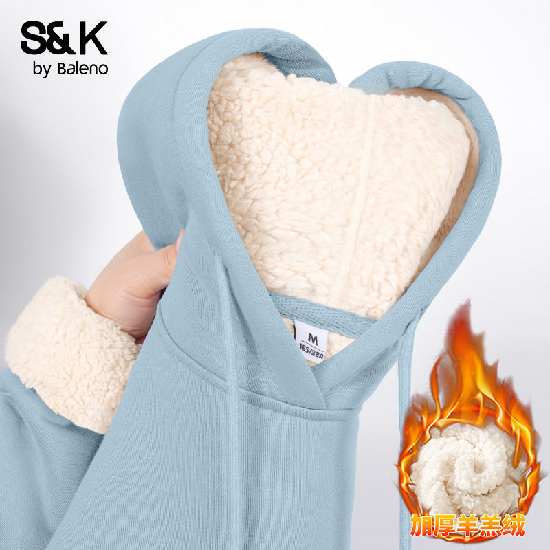 班尼路S&K系列复合羊羔绒连帽卫衣女2025秋冬新款小个子保暖上衣Q
