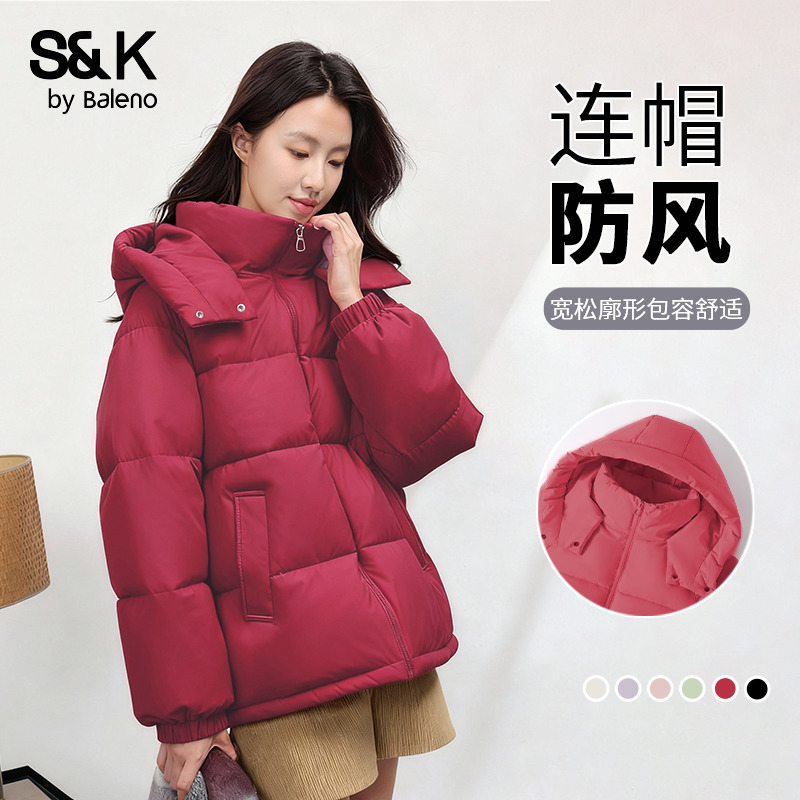 班尼路S&K系列红色棉袄女外套