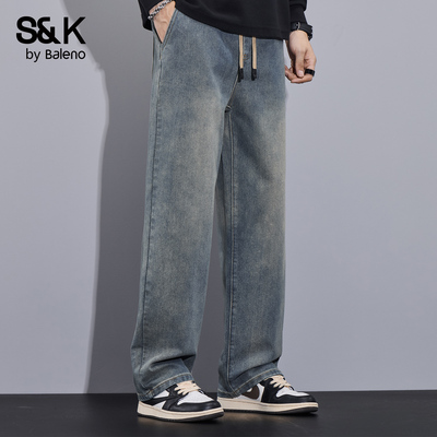 班尼路秋季新款宽松直筒牛仔裤男
