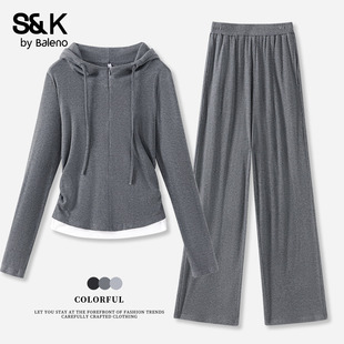 连帽外套阔腿裤 新款 一整套女Q 女秋季 班尼路S&K系列假两件休闲套装