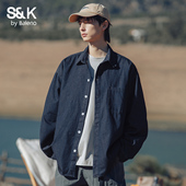 班尼路SK日系复古做旧长袖 牛仔衬衫 潮牌宽松休闲百搭外套上衣服YS