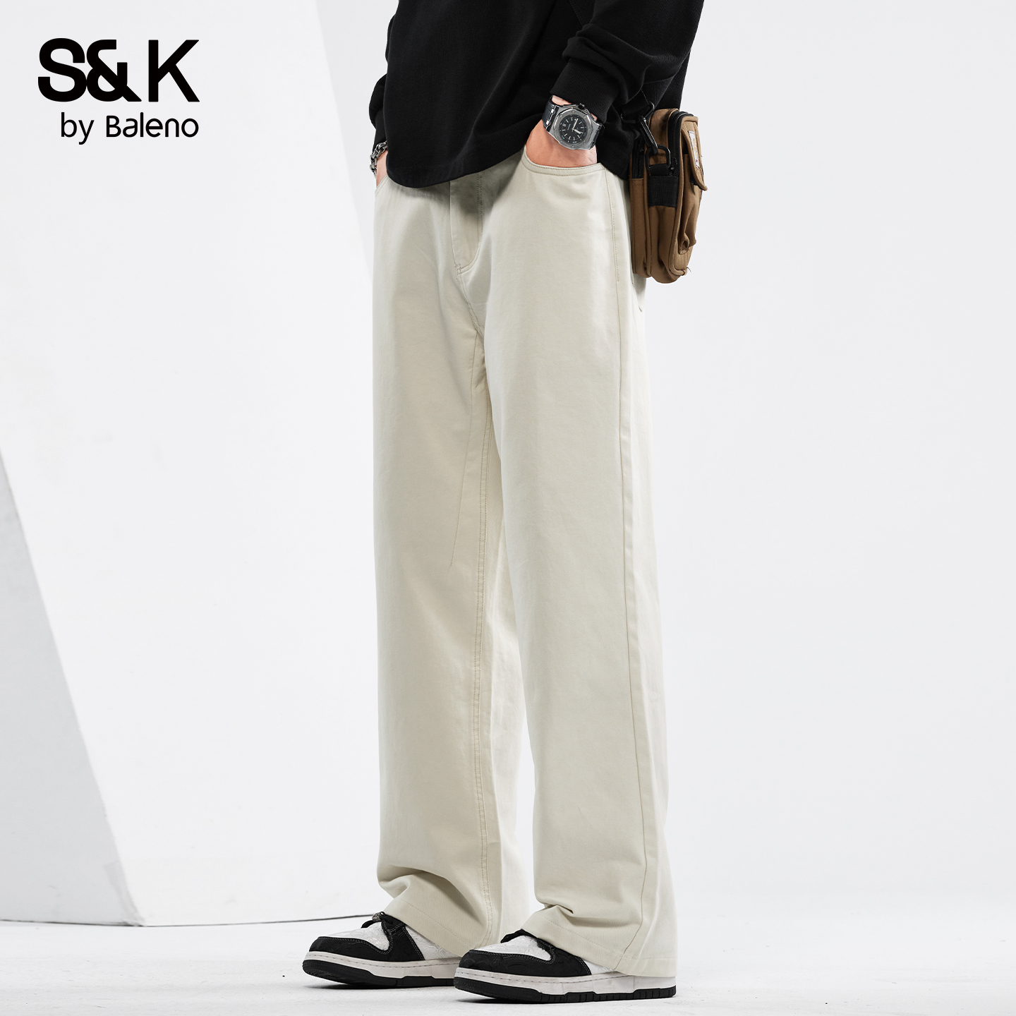 班尼路SK纯棉休闲裤子男款秋季厚款2025新款百搭直筒水洗长裤子MS