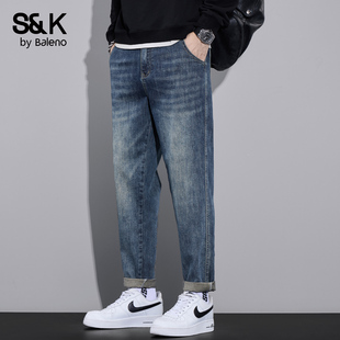 直筒宽松复古青年休闲裤 厚款 子男MS 男2025秋季 班尼路SK水洗牛仔裤