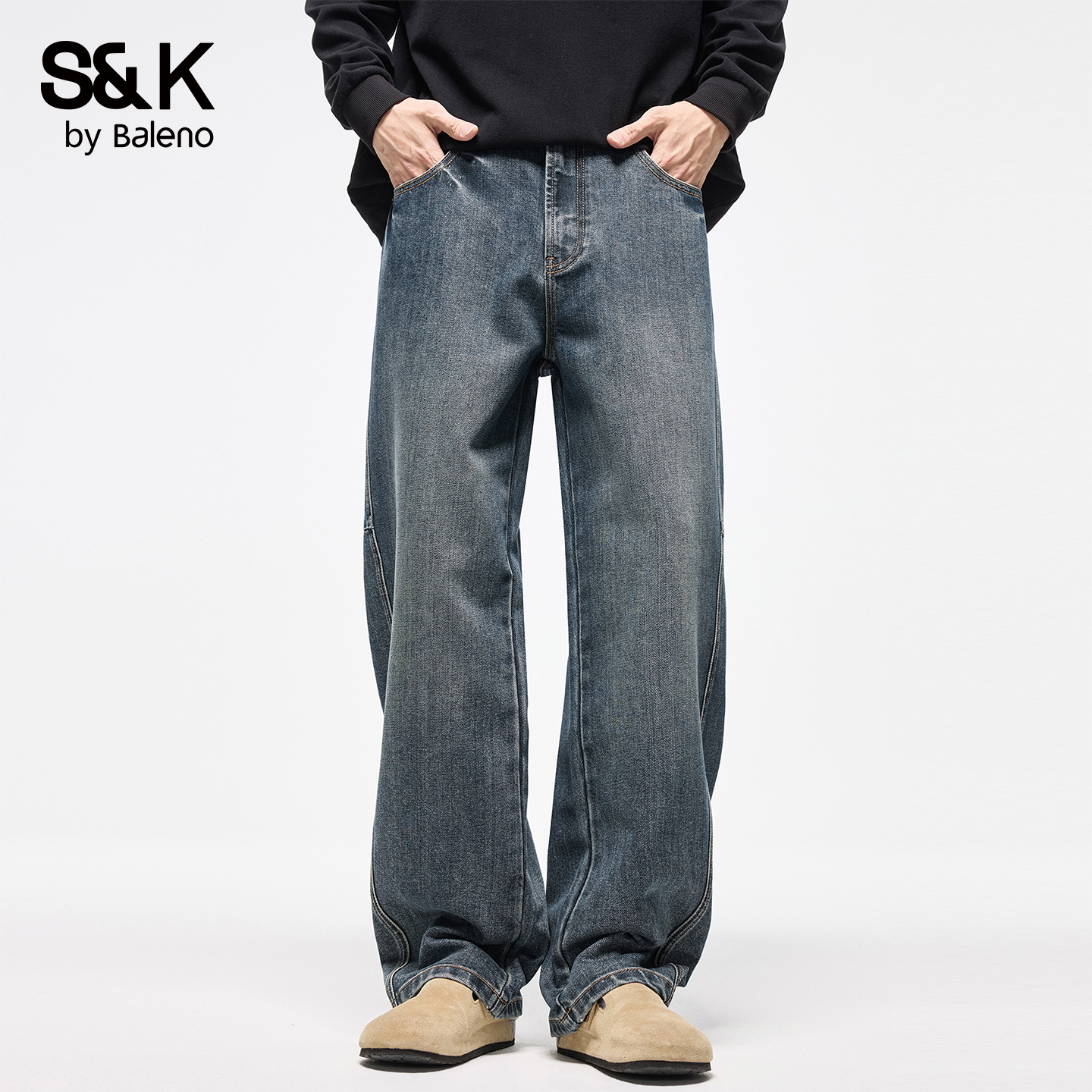 班尼路SK美式秋冬季复古牛仔裤男