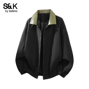 时尚 2026新款 百搭外套YS 春季 班尼路SK休闲风撞色翻领夹克宽松男士