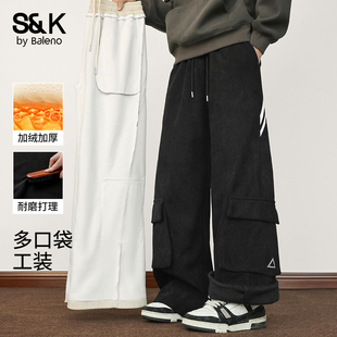 男秋冬季 休闲裤 2025新款 男士 班尼路美式 多口袋加绒加厚长裤 工装