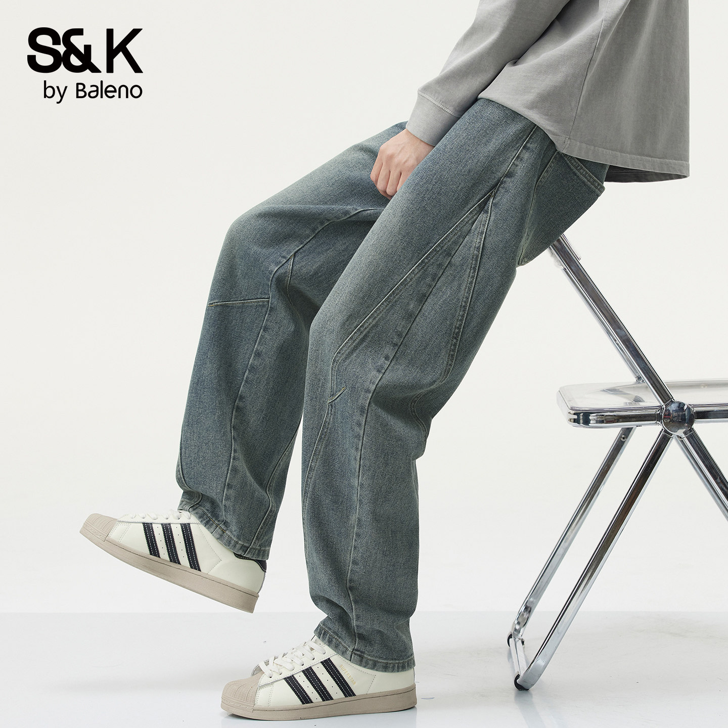 班尼路SK复古牛仔裤男士秋季新款潮牌宽松直筒水洗休闲百搭裤子YS,男装,牛仔裤,淘宝优惠券,粉丝福利购,淘宝优惠卷