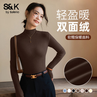 加绒长袖 女2025秋冬新款 t恤上衣H 打底衫 班尼路咖色半高领内搭修身