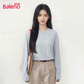 班尼路灰色纯棉长袖 T恤女2026春夏新款 熊猫印花简约百搭圆领上衣M