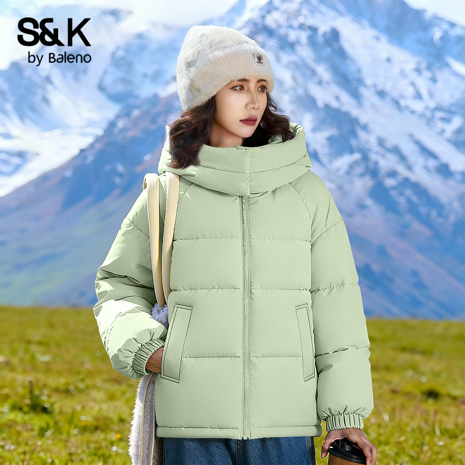 班尼路连帽保暖棉服外套女